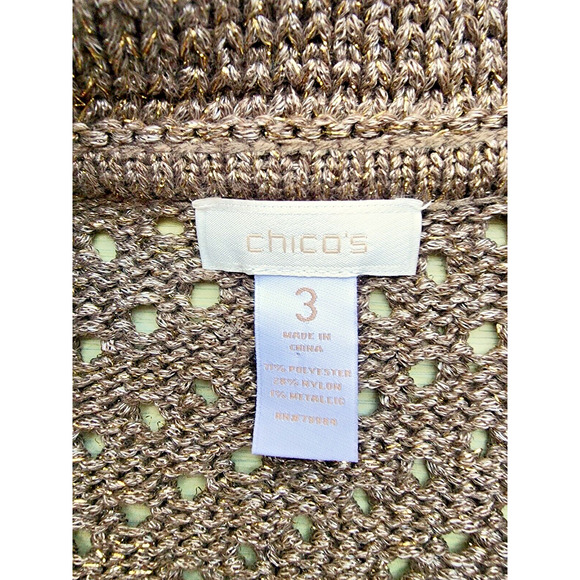 SWEATER-CHICO'S-Chunky Knit-Long Sleeves-Gold Brown-Metallic-CHICO'S SIZE 3/US L - Picture 8 of 16